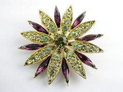 Vintage Graziano Flower Multi Color Rhinestone Brooch Pin 2.25 Inch Diameter