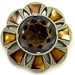 HUGE 2.5” Vtg Miracle Scottish Celtic Cloak Pin Brooch Glass Cairngorm /Agate