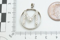 VINTAGE SOLID SILVER DIAMOND SET INITIAL ‘M’ PENDANT c1970’s