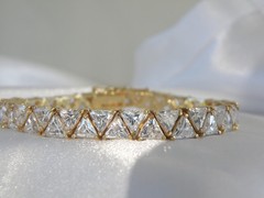 Vintage Sterling Silver 925 Gold Over Trillion Cut CZ Tennis Bracelet 7″