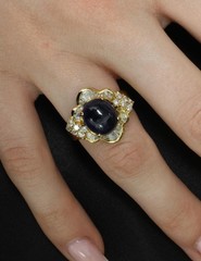 Vintage 8.37ct Deep Blue Sapphire & 1.10ct Diamond 18K Yellow Gold Ring Size 5