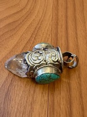 Vintage Heavy Himalayan Quartz Crystal Pendant Set In Silver & Stones 3.5”in,72g