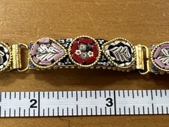 Vintage Italian Micro Mosaic 5 Panel Link Bracelet Goldtone Floral Rose