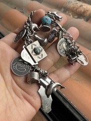 Vintage Sterling Silver Charm Bracelet Sz. 7” Wrist Many Charms