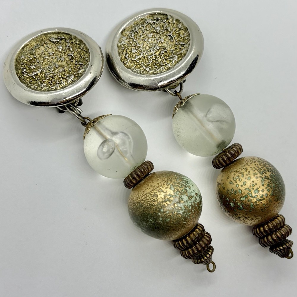 Vtg 1980’s Etruscan Revival Resin Runway Statement Earrings Clip Avant-Garde