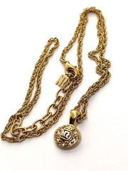 NINA RICCI NR Logo Rhinestone Necklace Gold Tone Vintage 39-43cm