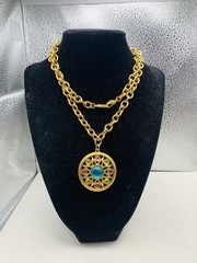 Vintage Gold Tone Pastel Renfaire Medallion Chunky Liz Claiborne 28” Necklace