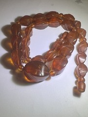 Great Vintage Cognac Natural Baltic Amber Carved Faceted Graduated Necklace