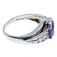 Made in Romania 14k Solid White Gold Natural Amethsyt and Diamond Ring Sz 7