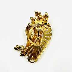 Vintage Fan Wave Rhinestone Brooch Red and Clear Prong Set Stones Gold Tone Pin