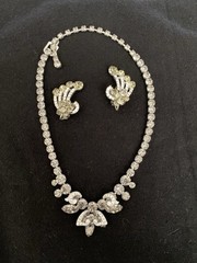Weiss Necklace Earrings Brilliant Round Smoky Rhinestone Vintage Jewelry