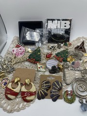Huge Lot Of Pins, Costume Jewelry , Earrings And One Keychain
