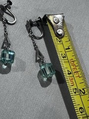 Art Deco Crystal /glass Silver Green Dangle Earrings