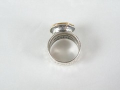 Modernist Sterling Silver 925 w 14K Gold Chunky Pearl Ring FITS Size 6.5