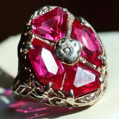 14k white gold ring 2.50ct lab created ruby sz 3.5 antique handmade 2.33gr N3331