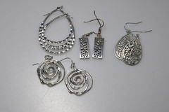 LOT Pierced Earrings Dangle Drop Silver Tone scroll hoop wire MN10