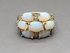 Womans Vintage Fire Opal Diamond Cluster Sterling Silver Cocktail Ring Size 5.5
