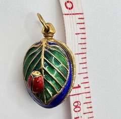 Heavy Enamel Egg Pendant Charm Ladybug Leaf Rhinestone Russian Style Gold