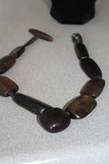 VTG BEAUTIFUL Gerda Lynggaard Monies Wood & Leather Necklace ORG TAG 21″ Long