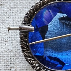 Rare Vintage Tomeco Slovaquie Flower Silver Marcasite Blue Stone Brooch Pin