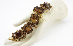 Vintage Delizza & Elster JULIANA Topaz Givré Glass & Rhinestone 5-Link Bracelet