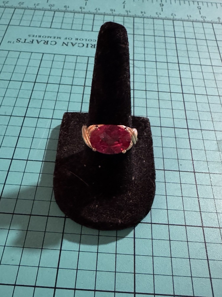 Vintage Ross Simon 925 Gold Tone Oval Cut Lab Created Ruby Ring