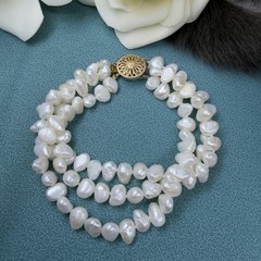 Vintage 14K GOLD 🖤 Triple 3 Strand Cultured BAROQUE Freshwater Pearl Bracelet