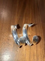 Vintage Taxco Sterling Silver 10mm Thick Hoop Earrings 16.67g 1.5”