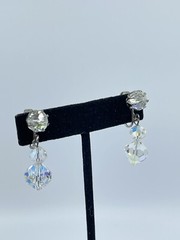 Vintage Aurora Borealis dangle lever back Earrings graduated silver tone 1″