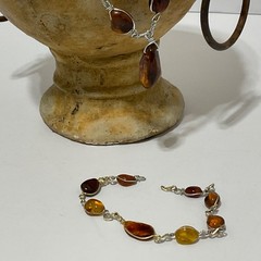 VtgGenuine Honey Cognac Amber Nugget Wire Wrapped Pendant Necklace Bracelet Set