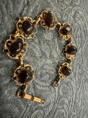 Vintage Brown Glass Panel Link Size 7.5” Gold Tone Tennis Bracelet