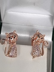 Vintage 1990-s 14 Ct Rolled Gold Cat Zircons Earrings-Hallmarked 585 RG