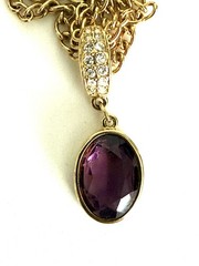 Swarovski Swan Signed Purple Crystal Oval Pendant , Gold Tone Necklace.