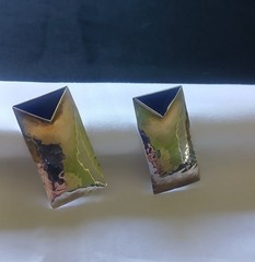 Vintage Sterling Silver Lapis Earrings. Modernist Geometric Stud 1.5 inch