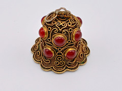 Antique Gold Vermeil Filigree Sterling Silver Carnelian Cabochon Bell Pendant