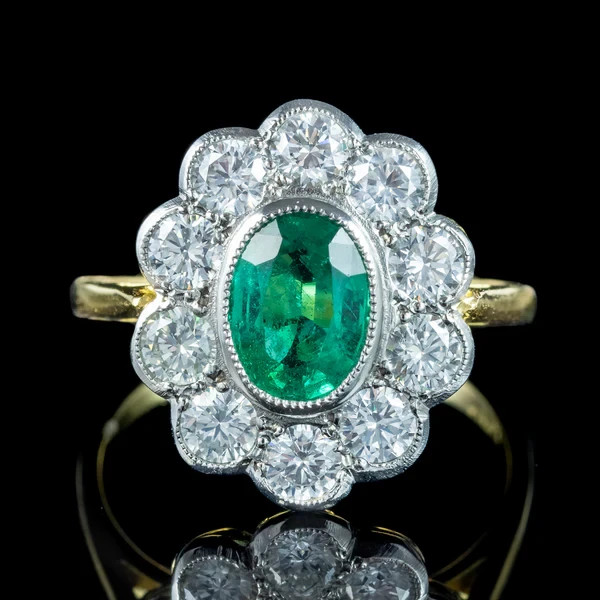 2.90 Ct Natural Emerald Art Deco Vintage Engagement Ring 14K Yellow Gold Over