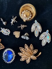 Antique Vintage Rhinestone Jewelry Mixed Lot Charms Brooches Sterling Ring AVON