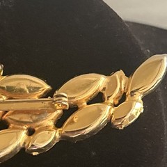 VTG Large Brown And Chartreuse Yellow Navette Marquis Rhinestone Brooch 4.5 In