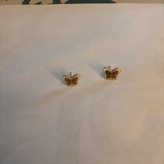 Vintage Butterfly Stud Earrings in Pink and Gold