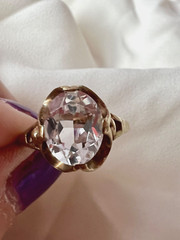 HUBERTUS VON SKAL VINTAGE 10K GOLD COLORLESS WHITE SPINEL FLOWER BUTTERCUP RING