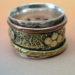 Spinner Band Bohemian Ring Fidget 3-Tone Sterling Silver Copper Brass Size 7
