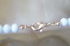 #17/20A NECKLACE 16″L WHITE GLASS BEADS w YELLOW BLUE GREEN THREAD TASSELS BY V