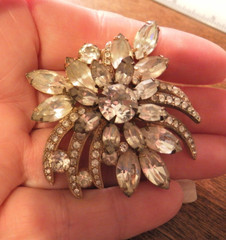 Vintage Signed Eisenberg Ice Brooch Clear Rhinestones Starburst Shape Stunning