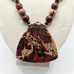 VINTAGE Handcrafted Brecciated Jasper Large Pendant Beaded Necklace