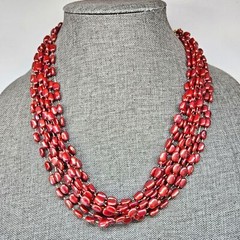 VINTAGE Plastic Beaded Burgundy Red Twisted Convertible Necklace Hong Kong