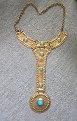 VTG Alexis Kirk Egyptian Revival Y-Pendant, Breast Plate statement Necklace 18″