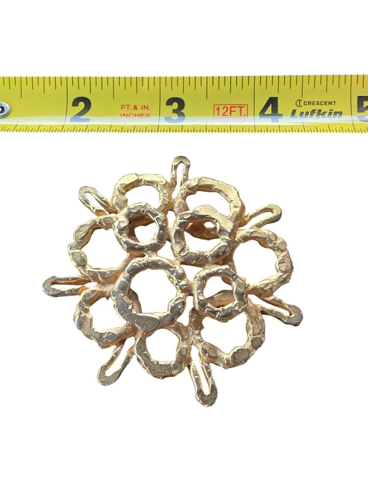 Vintage Gold-Tone Abstract Textured Brooch Pin By Capri 2.25″ Diameter