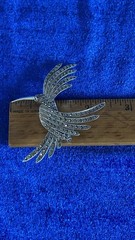 Vintage Large Estate Sterling Silver Hummingbird Brooch Pin With Amethyst Eye