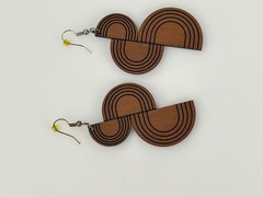 Geometric Wooden Dangle Earrings 3 Inch Modern Art Deco Style