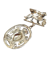 Vintage Sterling Silver Winged Lion with Hanging Crest Brooch, 3 1/8″ Tall